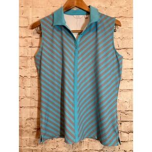Lady Hagen Golf Tank Top Womens Medium Turquoise Striped Popover Stretch